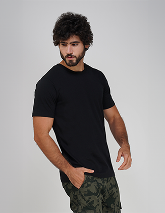 Round Neck Solid T-shirt 100% Cotton Fabric (Black)